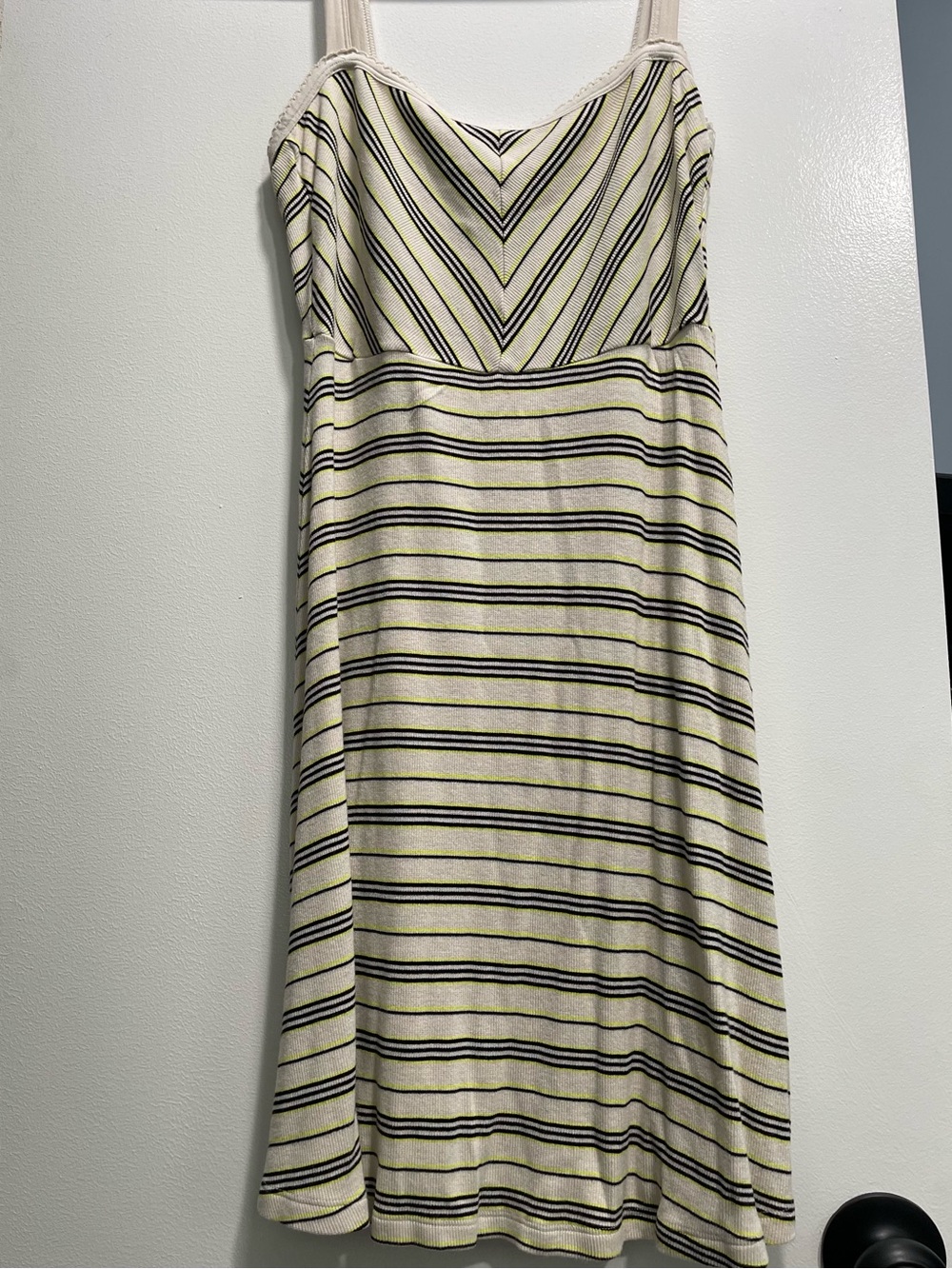 Volcom Cream Strapless Dress with Black and Yellow Stripes